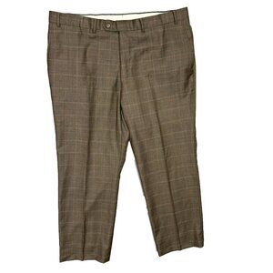Jack Victor Dress Pants Windowpane Wool Trousers Brown Canada 38x28